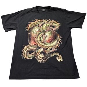 Rock Chang Shirt Mens XL Black Dragon Skull Graphic Studded Tattoo Gothic Tee